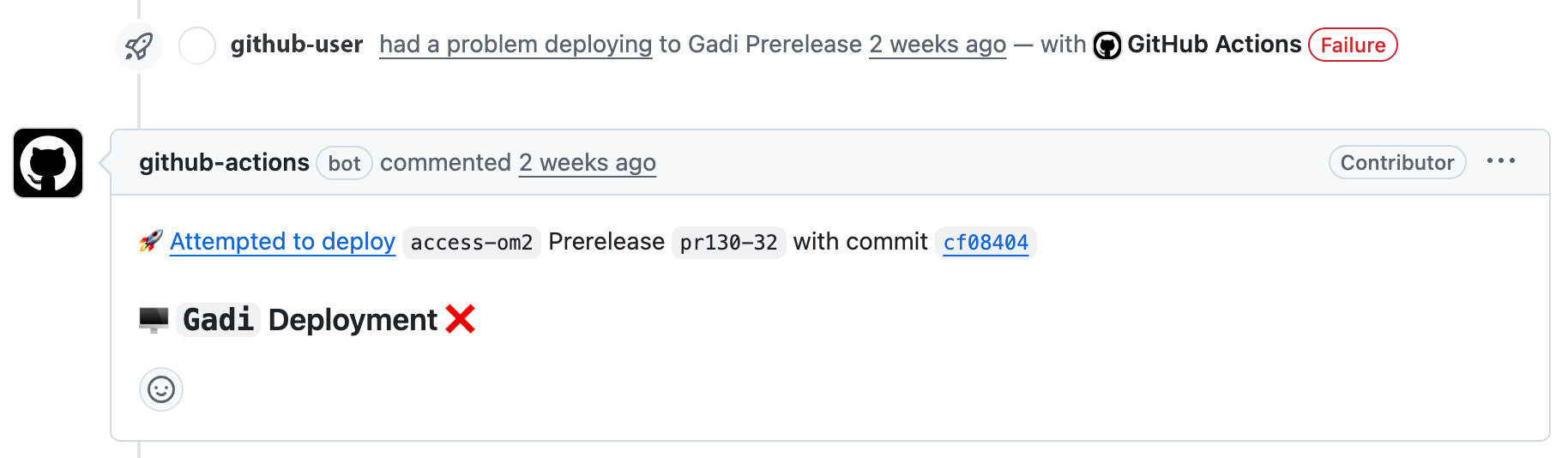 Failed deployment